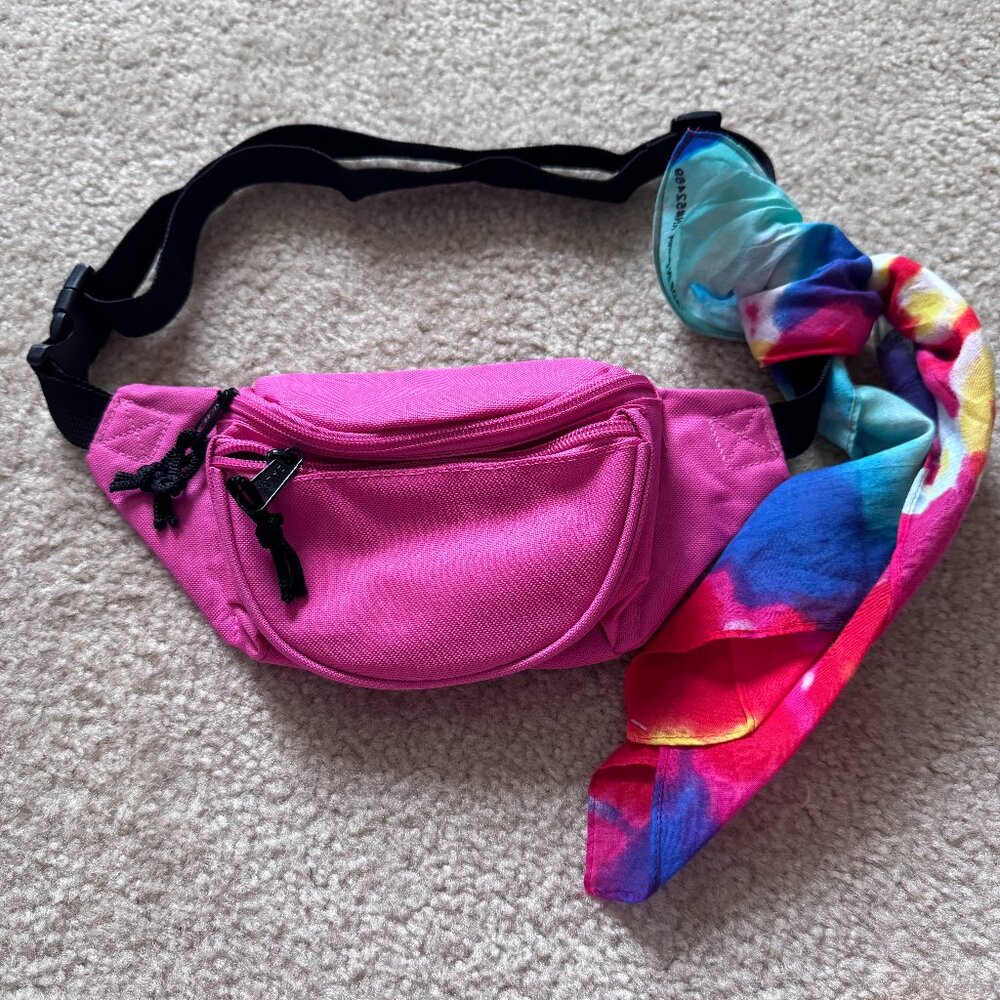 Hot Pink Fanny Pack Belt Bag with Tie Dye Scarf